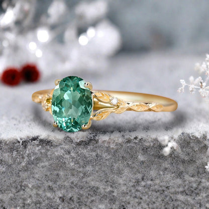 Bague de fiançailles vintage ovale en pierre de lune, bague de promesse unique en opale et moissanite