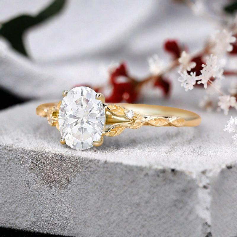 Bague de fiançailles vintage ovale en pierre de lune, bague de promesse unique en opale et moissanite