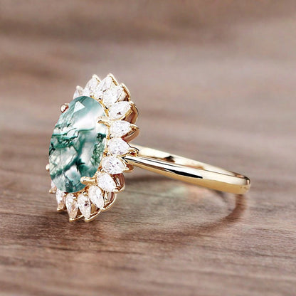 Vintage Birnenform Aquamarin Verlobungsring Set Unikat Versprechen Brautring Set Jubiläumsgeschenk
