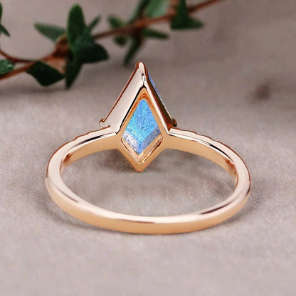 Kite cut Labradorite engagement ring Vintage Moissanite Ring Band Art deco bridal ring Anniversary gift