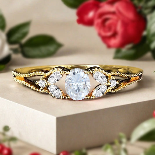 Moissanite Engagement Ring Vintage 18K Solid Gold Wedding Ring Split Diamond Art Deco Bridal Ring Jewelry Gift For Her