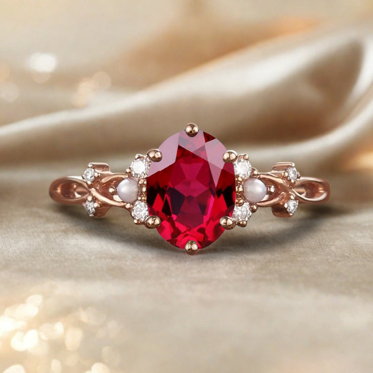 Bague de fiançailles vintage ovale en pierre de lune, bague de promesse unique en opale et moissanite