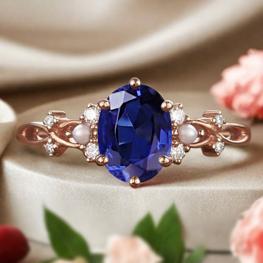 Bague de fiançailles vintage ovale en pierre de lune, bague de promesse unique en opale et moissanite