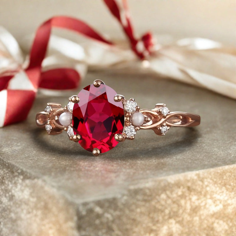 Bague de fiançailles vintage ovale en pierre de lune, bague de promesse unique en opale et moissanite