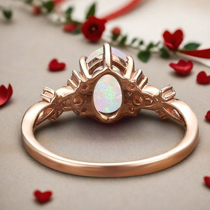 Vintage Oval Opal Engagement Ring Unique Oval Opal Promise Ring Ver.2