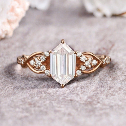 Hexagon Cut Moissanite Engagement Ring Unique Moissanite Wedding Ring Gift For Her