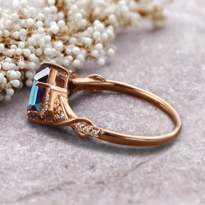 Hexagon Cut Alexandrite Engagement Ring Unique Alexandrite Moissanite Wedding Ring Gift For Her