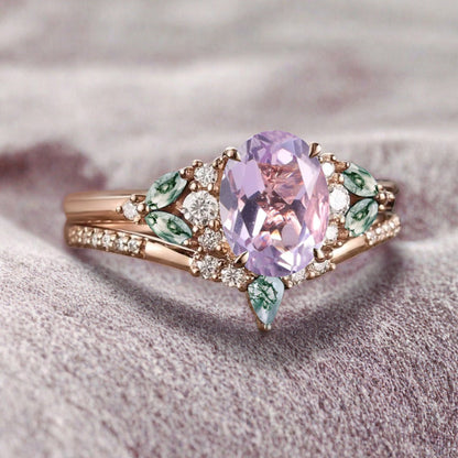 Bague de fiançailles vintage ovale en pierre de lune, bague de promesse unique en opale et moissanite