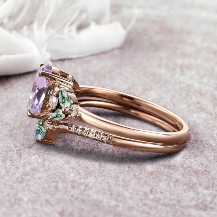Bague de fiançailles vintage ovale en pierre de lune, bague de promesse unique en opale et moissanite