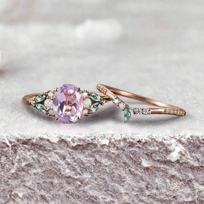 Bague de fiançailles vintage ovale en pierre de lune, bague de promesse unique en opale et moissanite