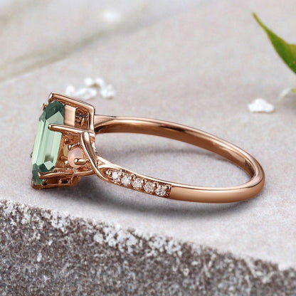 Hexagon cut tsavorite engagement ring vintage unique tsavorite moissanite ring twisted band wedding ring women bridal anniversary gift