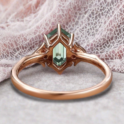 Hexagon cut tsavorite engagement ring vintage unique tsavorite moissanite ring twisted band wedding ring women bridal anniversary gift