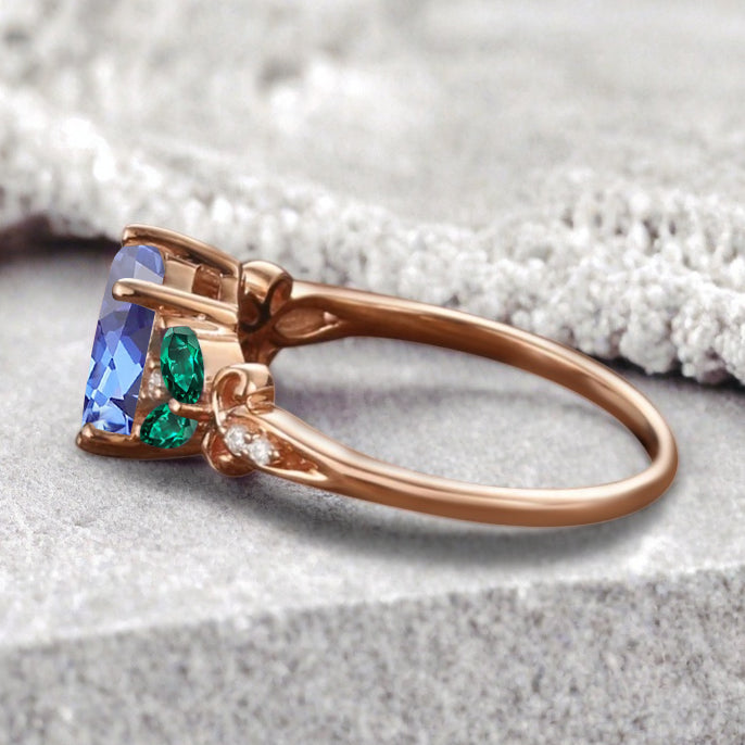 Bague de fiançailles vintage ovale en pierre de lune, bague de promesse unique en opale et moissanite