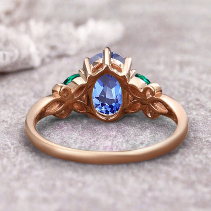 Bague de fiançailles vintage ovale en pierre de lune, bague de promesse unique en opale et moissanite