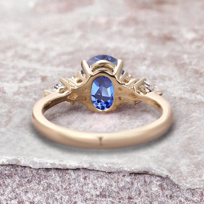 Bague de fiançailles vintage ovale en pierre de lune, bague de promesse unique en opale et moissanite