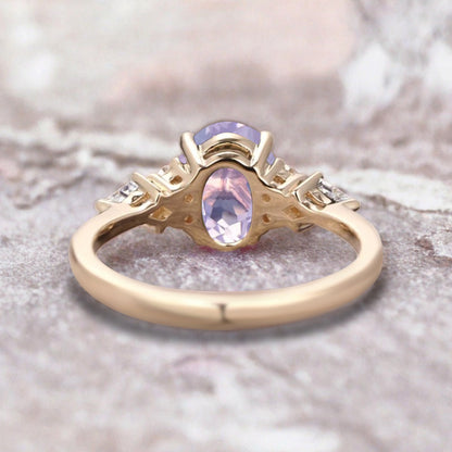 Bague de fiançailles vintage ovale en pierre de lune, bague de promesse unique en opale et moissanite