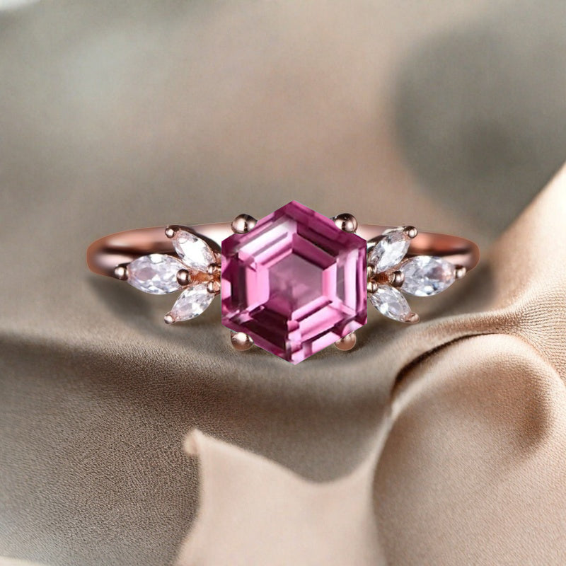 Vintage Violet Agate Wedding Ring Hexagon Cut Amethyst Engagement Ring Unique Bridal Ring Art Deco Amethyst Ring Anniversary Gift Ring
