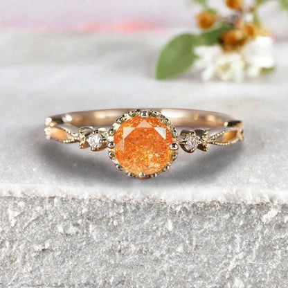 Bague de fiançailles vintage ovale en pierre de lune, bague de promesse unique en opale et moissanite