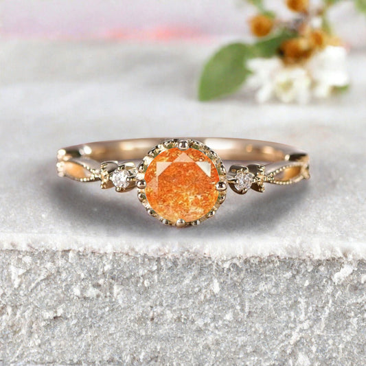 Vintage Oval Mondstein Verlobungsring Unikat Opal Moissanit Versprechensring