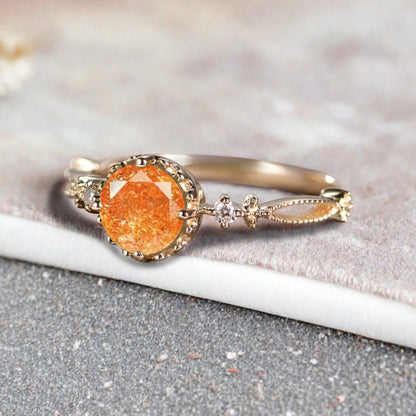 Bague de fiançailles vintage ovale en pierre de lune, bague de promesse unique en opale et moissanite