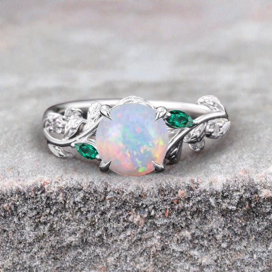 Bague de fiançailles vintage ovale en pierre de lune, bague de promesse unique en opale et moissanite