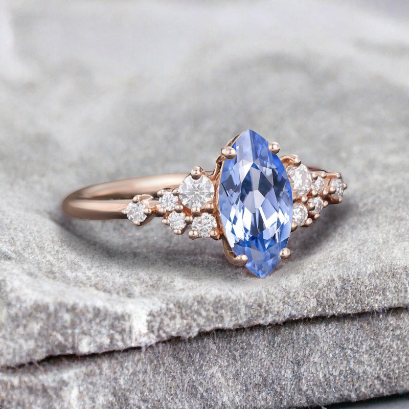 Bague de fiançailles vintage en forme de poire avec aigue-marine, ensemble de bagues de mariage uniques, cadeau d'anniversaire