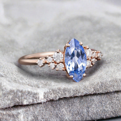 Bague de fiançailles vintage en forme de poire avec aigue-marine, ensemble de bagues de mariage uniques, cadeau d'anniversaire