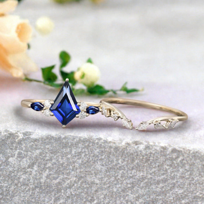 Bague de fiançailles vintage en forme de poire avec aigue-marine, ensemble de bagues de mariage uniques, cadeau d'anniversaire