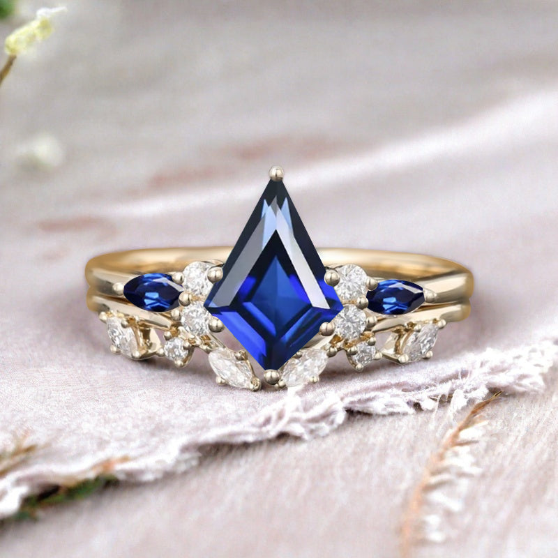 Bague de fiançailles vintage en forme de poire avec aigue-marine, ensemble de bagues de mariage uniques, cadeau d'anniversaire