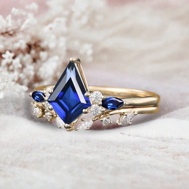 Bague de fiançailles vintage en forme de poire avec aigue-marine, ensemble de bagues de mariage uniques, cadeau d'anniversaire