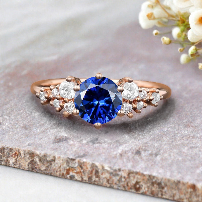 Bague de fiançailles vintage ovale en pierre de lune, bague de promesse unique en opale et moissanite