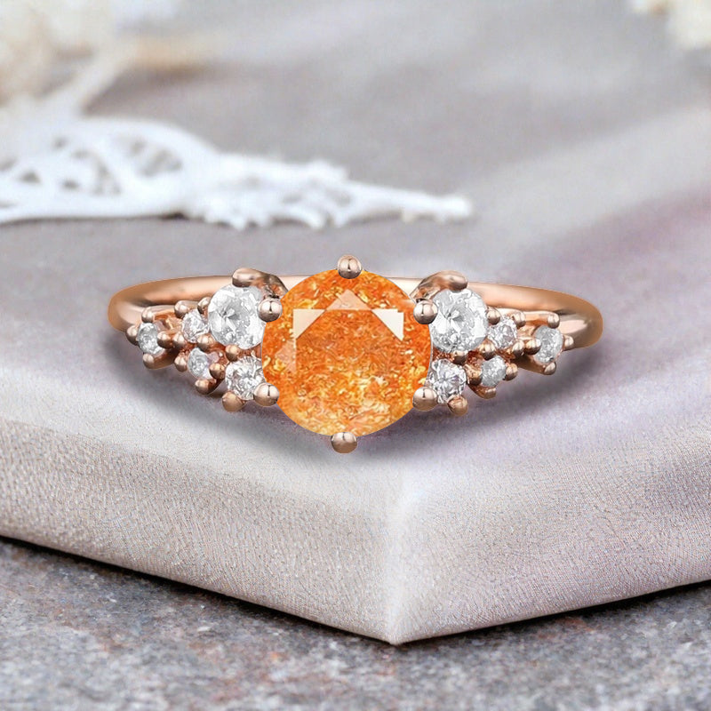 Bague de fiançailles vintage ovale en pierre de lune, bague de promesse unique en opale et moissanite