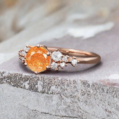 Bague de fiançailles vintage ovale en pierre de lune, bague de promesse unique en opale et moissanite
