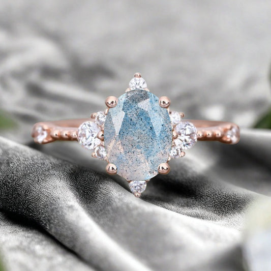 Bague de fiançailles en pierre de soleil ovale, bague de mariage unique en moissanite, cadeau pour elle