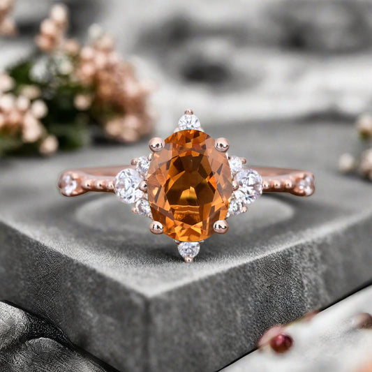 Oval geschliffener Sonnenstein Verlobungsring Unikat Sonnenstein Moissanit Ehering Geschenk für Sie