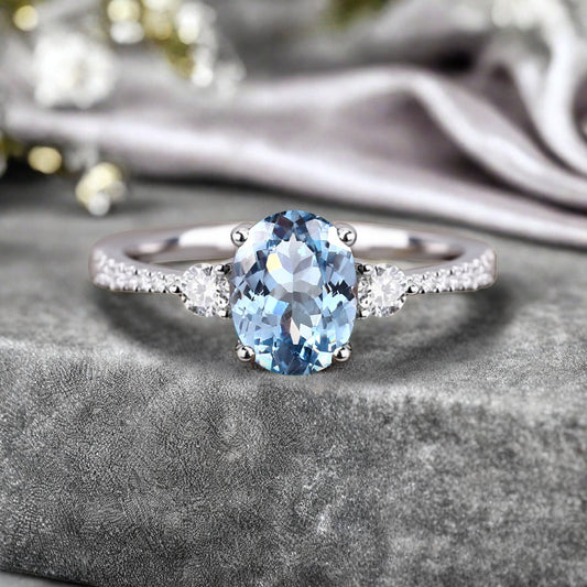 Bague de fiançailles vintage ovale en pierre de lune, bague de promesse unique en opale et moissanite