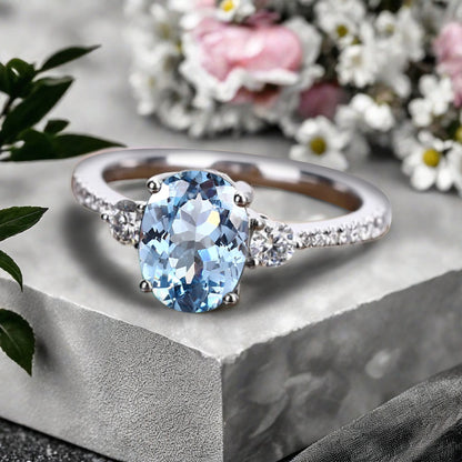 Bague de fiançailles vintage ovale en pierre de lune, bague de promesse unique en opale et moissanite