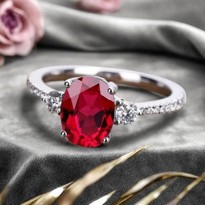 Vintage Oval Cut Ruby Ring Unique Ruby Engagement Ring Scarlet Ruby Wedding Ring Ruby Statement Women Ring Gift For Her