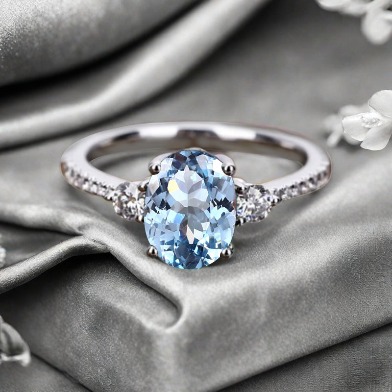 Bague de fiançailles vintage ovale en pierre de lune, bague de promesse unique en opale et moissanite