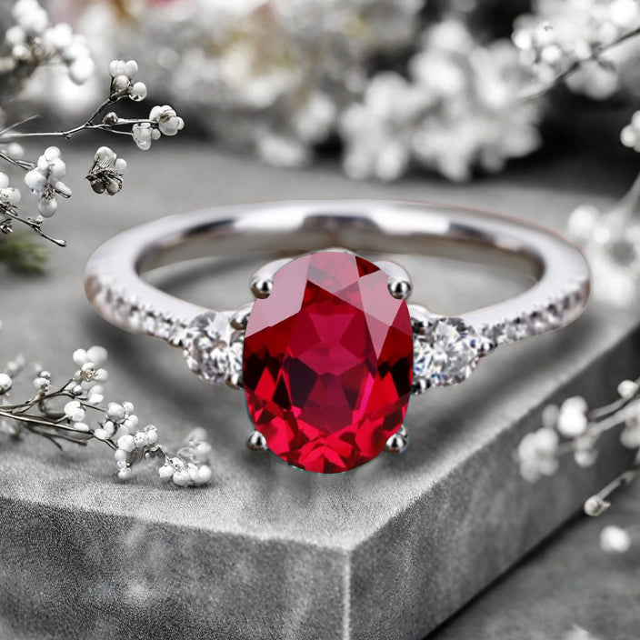 Vintage Oval Cut Ruby Ring Unique Ruby Engagement Ring Scarlet Ruby Wedding Ring Ruby Statement Women Ring Gift For Her