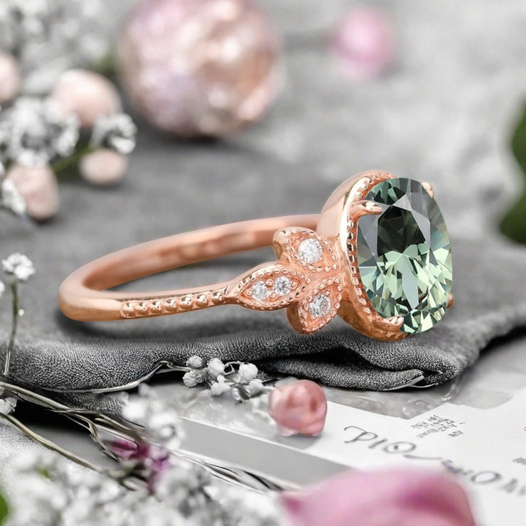 Unique Vintage Oval Cut Tsavorite Ring Solid 18k Rose Gold Ring Handmade Tsavorite Engagement Ring Promise Bridal Ring Anniversary Gift Ver2