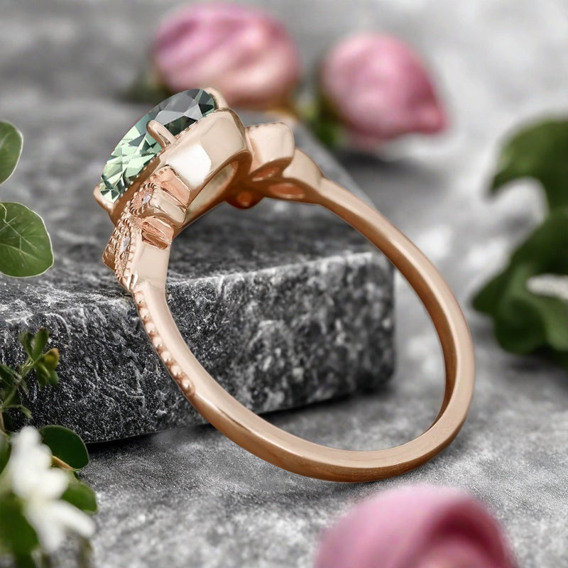 Unique Vintage Oval Cut Tsavorite Ring Solid 18k Rose Gold Ring Handmade Tsavorite Engagement Ring Promise Bridal Ring Anniversary Gift Ver2