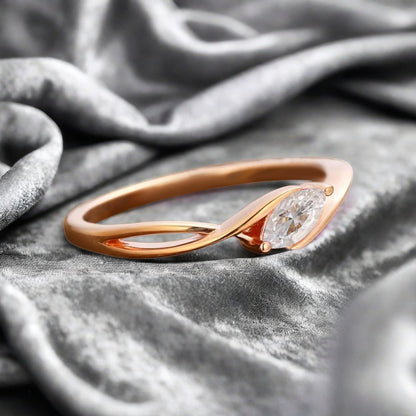 Marquise cut Moissanite wedding band Unique 14k Rose gold wedding band Anniversary ring