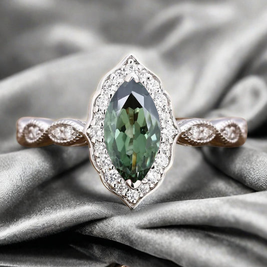 Marquise Tsavorite Engagement Ring Art Deco Tsavorite Wedding Ring Gemstone Bridal Ring 14k Gold Ring Unique Promise Anniversary Gift