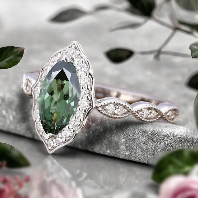 Bague de fiançailles vintage en forme de poire avec aigue-marine, ensemble de bagues de mariage uniques, cadeau d'anniversaire