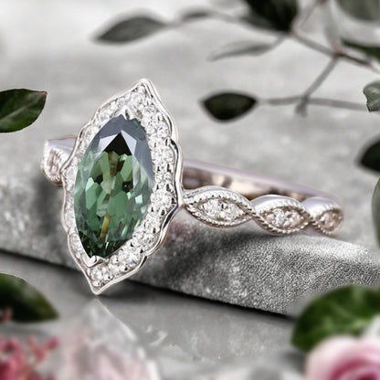 Bague de fiançailles vintage en forme de poire avec aigue-marine, ensemble de bagues de mariage uniques, cadeau d'anniversaire