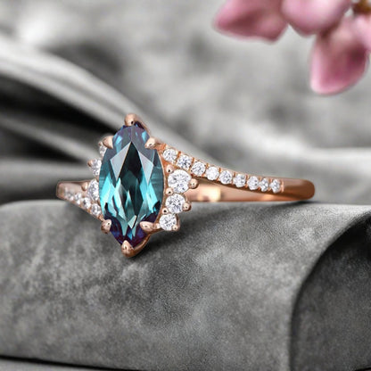 Bague de fiançailles vintage en forme de poire avec aigue-marine, ensemble de bagues de mariage uniques, cadeau d'anniversaire