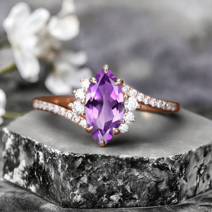 Bague de fiançailles vintage en forme de poire avec aigue-marine, ensemble de bagues de mariage uniques, cadeau d'anniversaire