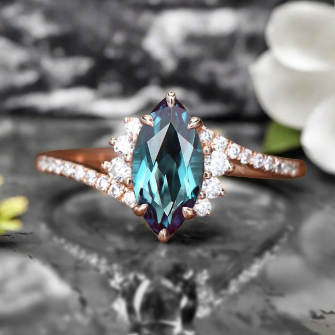 Bague de fiançailles vintage en forme de poire avec aigue-marine, ensemble de bagues de mariage uniques, cadeau d'anniversaire