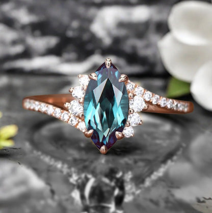 Bague de fiançailles vintage en forme de poire avec aigue-marine, ensemble de bagues de mariage uniques, cadeau d'anniversaire
